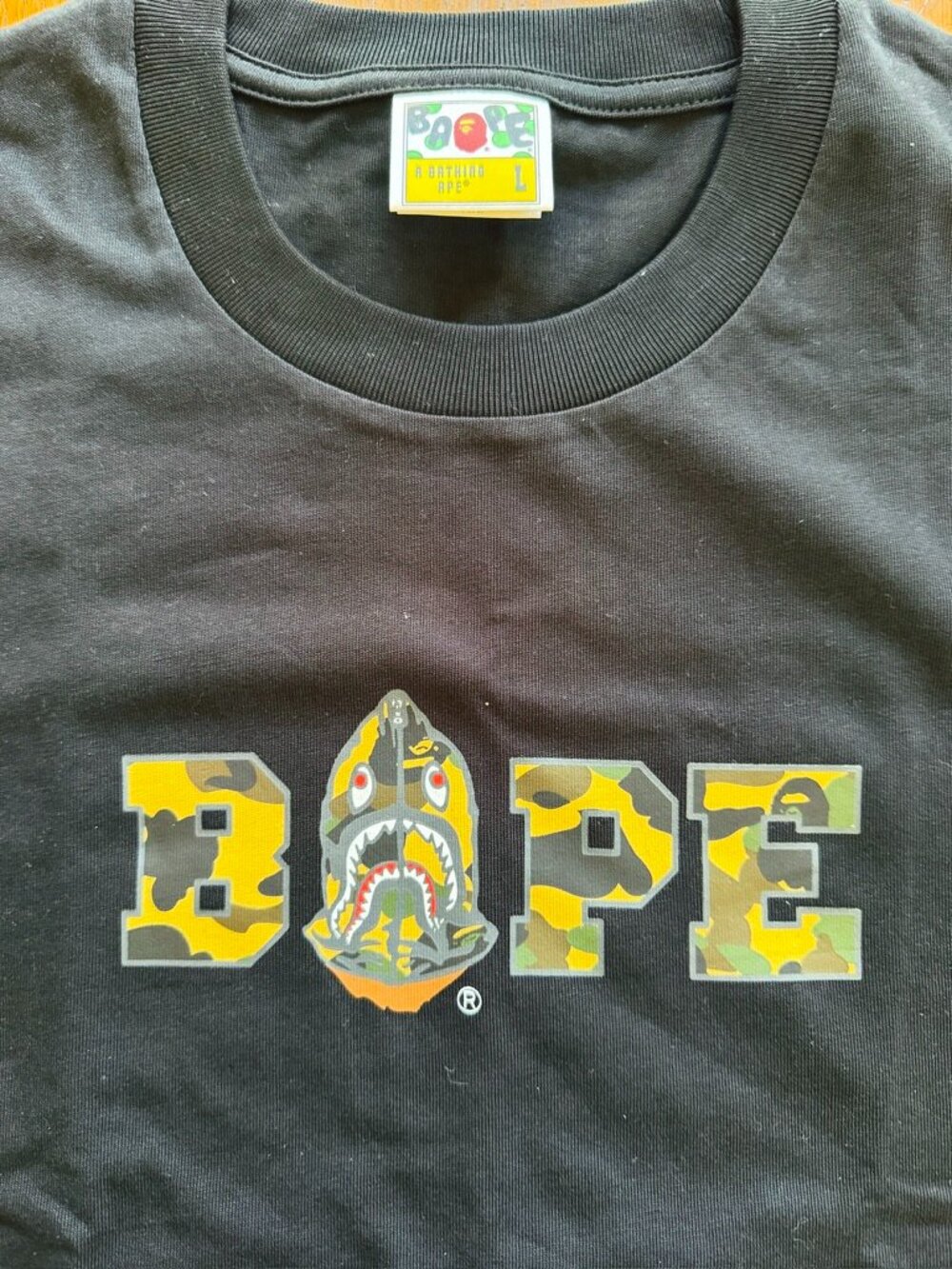 BAPE 1rst Camo Shark Logo Relaxed Fit Tee in LARGE